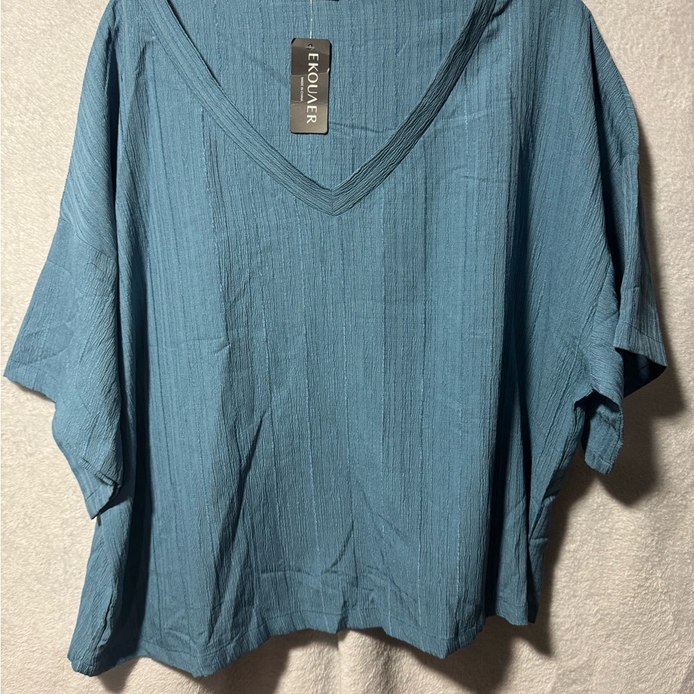 Women's Blue V-Neck Relaxed Top